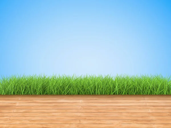 Suelo de madera con hierba verde — Foto de Stock
