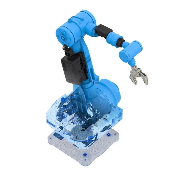Robotické rameno modrý drátový model — Stock fotografie