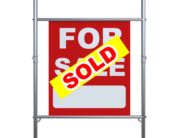 Sold house sign hanging with metal pipe — Stock Photo, Image