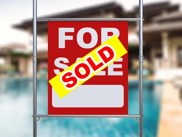 sold house sign hanging with metal pipe