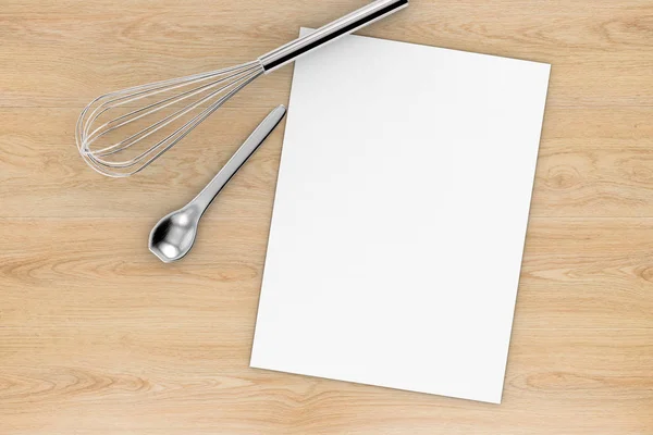 Papel em branco com utensílios de cozinha vista superior — Fotografia de Stock
