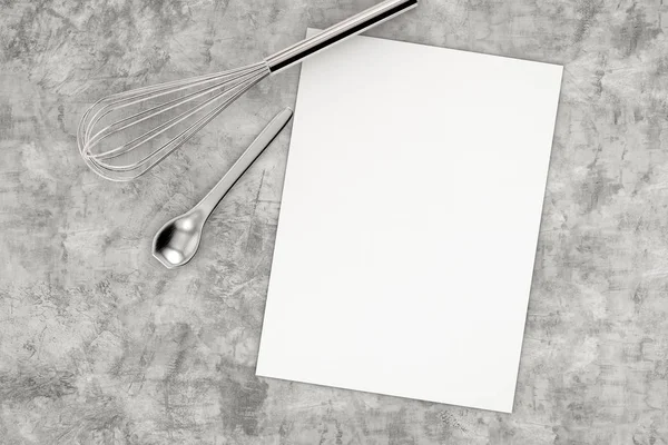 Kertas kosong dengan peralatan dapur top view — Stok Foto