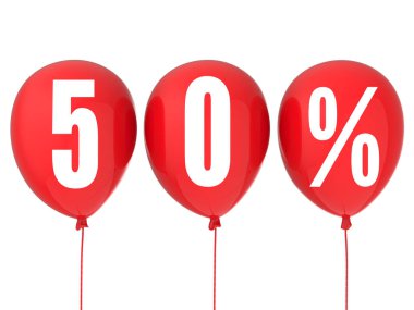 kırmızı balon üzerinde % 50 satışı işareti