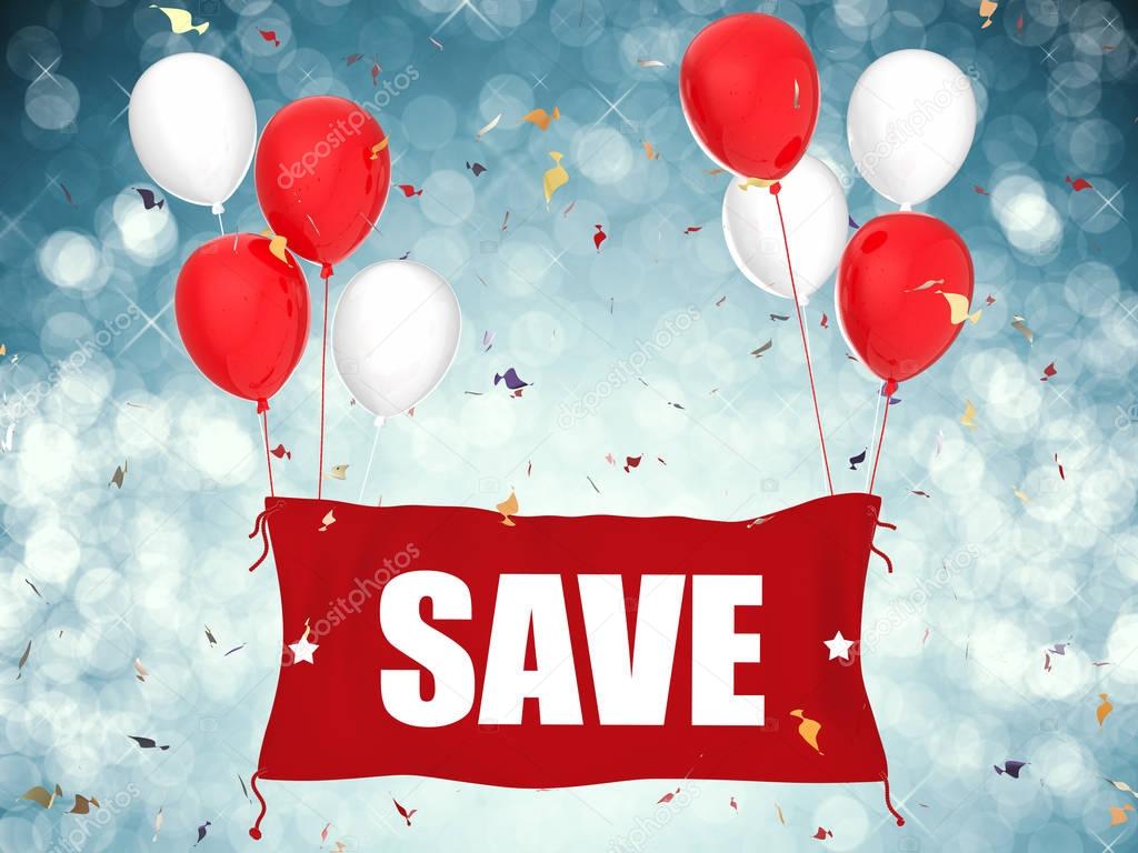save banner with red cloth
