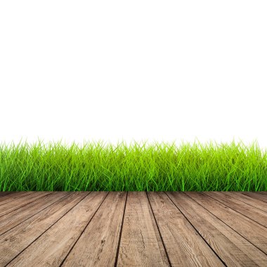 ahşap zemin ile yeşil çimen