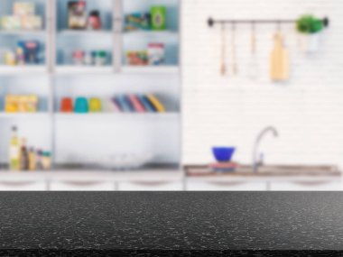 Granit tezgah üstü mutfak dolabı arka plan ile