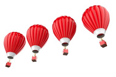 beyaz izole dört kırmızı sıcak hava balonları