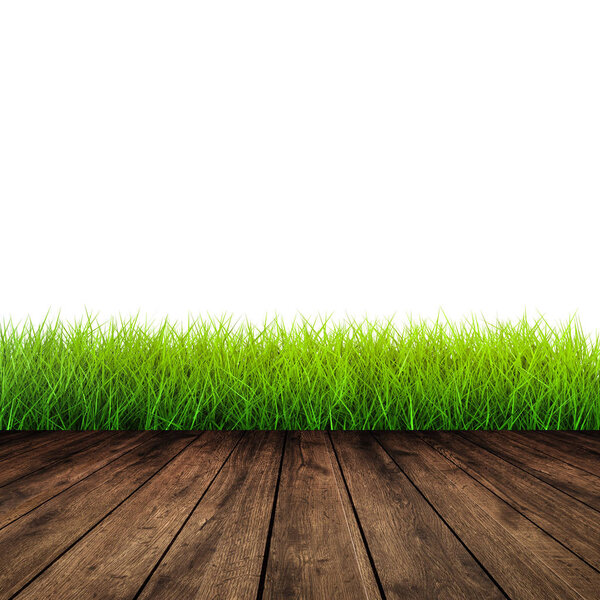 wooden floor with green grass