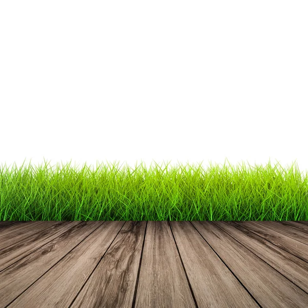 Suelo de madera con hierba verde — Foto de Stock
