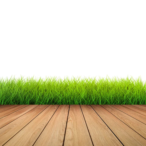 Suelo de madera con hierba verde —  Fotos de Stock