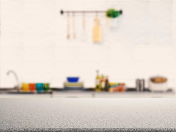 Contador de granito com fundo de cozinha — Fotografia de Stock