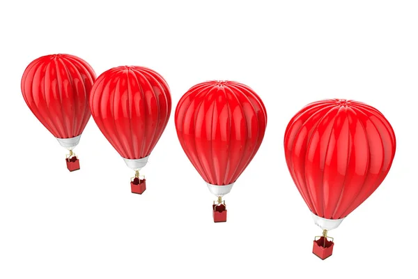 Čtyři červené horkovzdušné balóny izolované na bílém — Stock fotografie