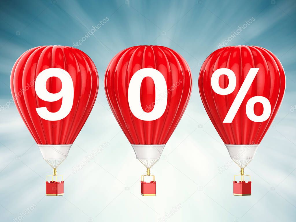90% sale sign on red hot air balloons