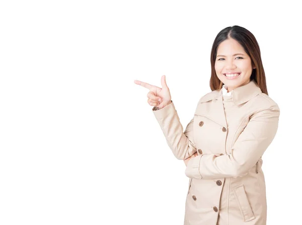 Asiatische Geschäftsfrau zeigt mit dem Finger — Stockfoto