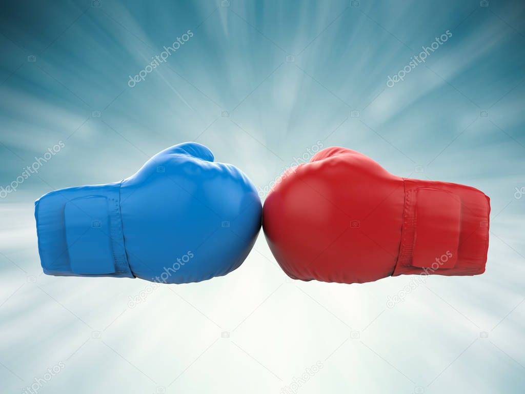 blue and red boxing gloves 