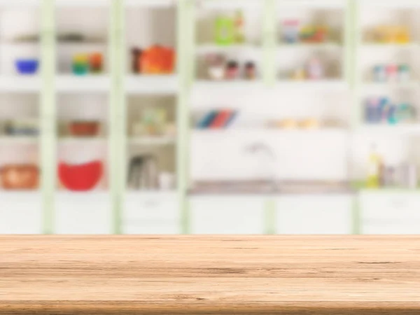 Mostrador de madera con fondo de armario de cocina — Foto de Stock