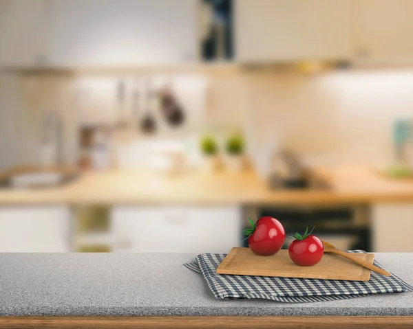 Granite counter top with tomato and chopping board — Stock Photo, Image