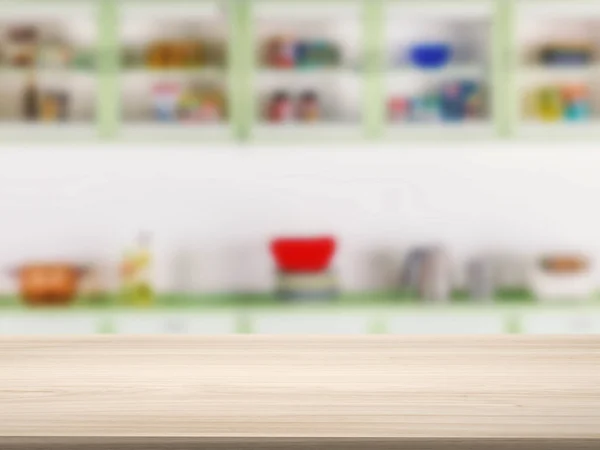 Encimera de madera con fondo de cocina — Foto de Stock