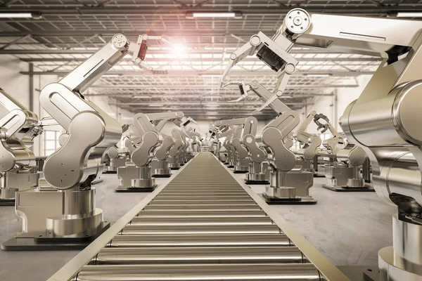 Robotic arm with conveyor line — Stock Photo, Image