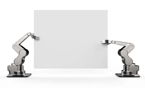 Robotarm och håll i vitt blankt papper — Stockfoto