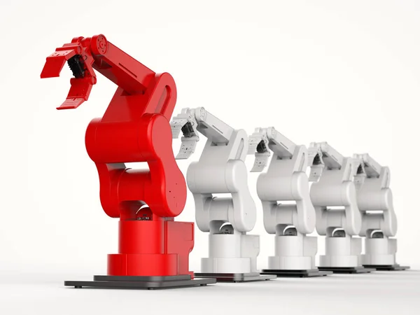 Red robotic arm as a leader — Stock Photo, Image