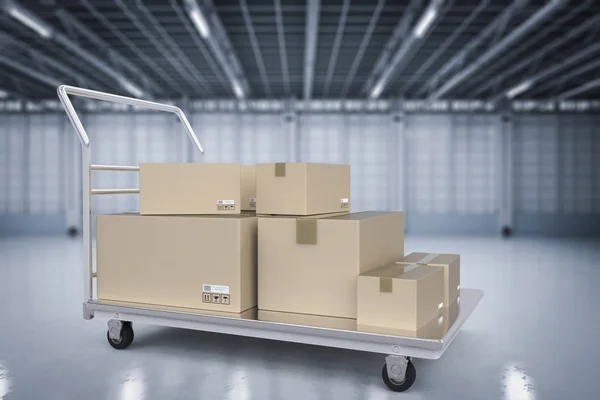 Warehouse trolley with heap of storage boxes — Stock Photo, Image