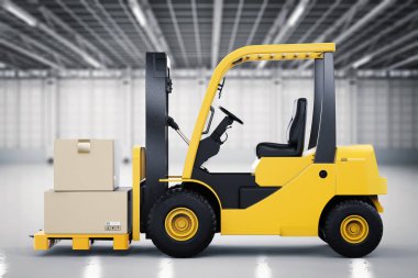 Forklift kamyon karton kutular ile