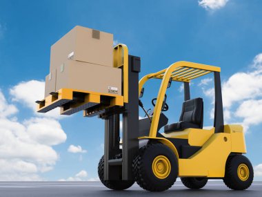 Forklift kamyon karton kutular ile