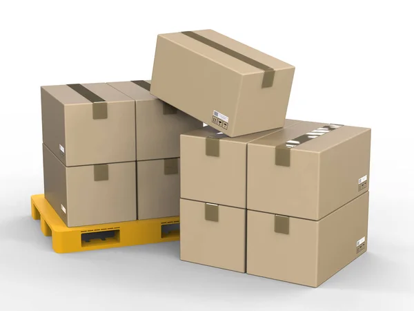 Cardboard boxes on plastic pallet — Stock Photo, Image