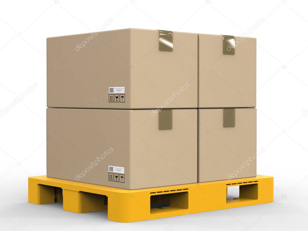 cardboard boxes on plastic pallet