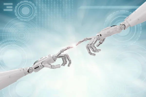 Concetto di connessione con mano robotica che punta — Foto Stock