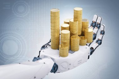 robot el altın tutarak 