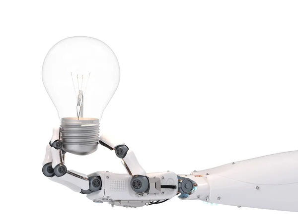 Robotic hand with light bulb — Stock Photo, Image