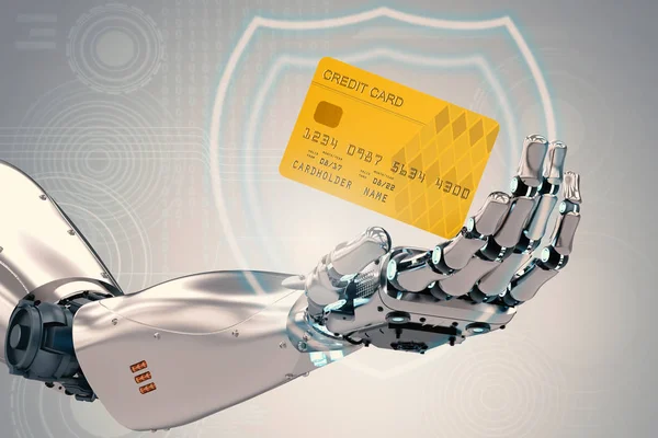 robot hand holding credit card