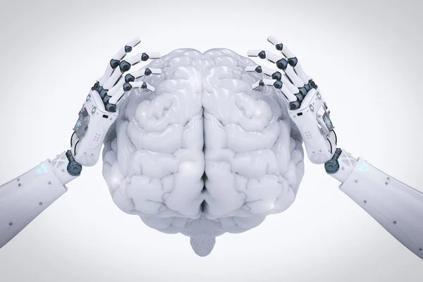 Robotic hand holding brain — Stock Photo, Image