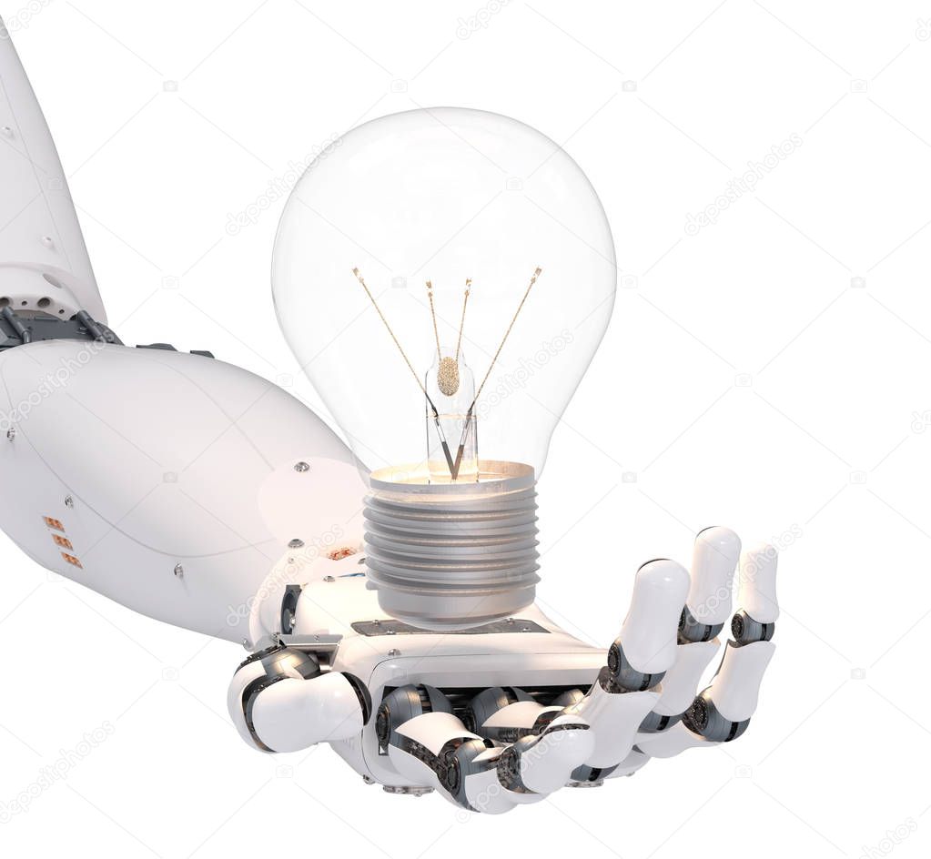 robotic hand with light bulb