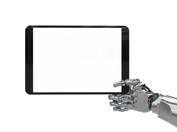 Robotic hand holding blank screen — Stock Photo, Image