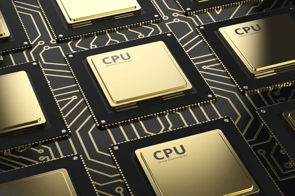 Золотые фишки CPU подряд — стоковое фото