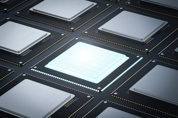 CPU čipy v řadě — Stock fotografie