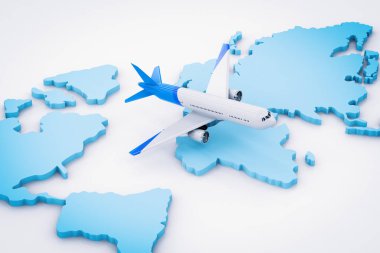 Dünya Haritası üzerinde uçan uçak