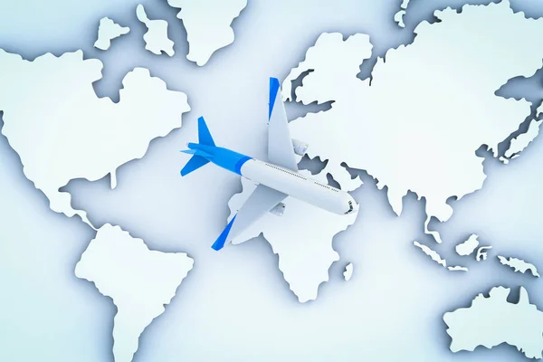 Avión volando por encima del mapa del mundo — Foto de Stock