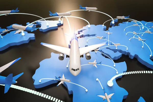 Flight route with world map — Stock Photo, Image