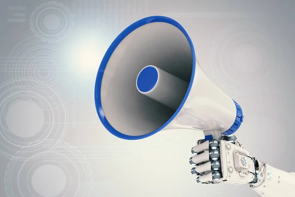 Robot hand holding megaphone — Stock Photo, Image