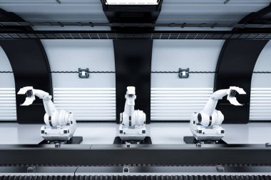 Konveyör hattı ile robot savaş silahları