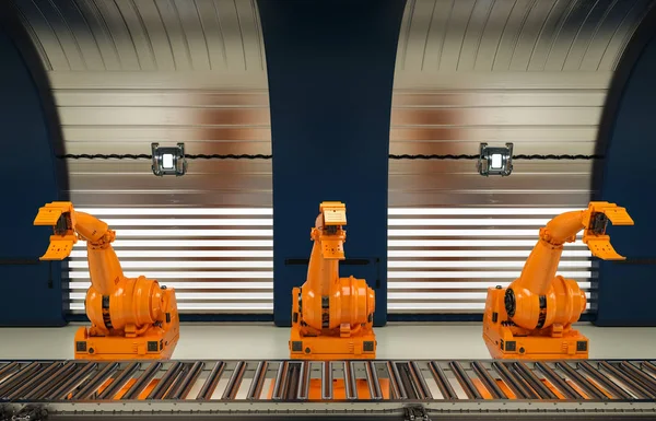 Robotic arms with conveyor line — Stock Photo, Image