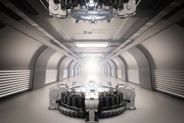 hologram makine ya da projektör tünelde 