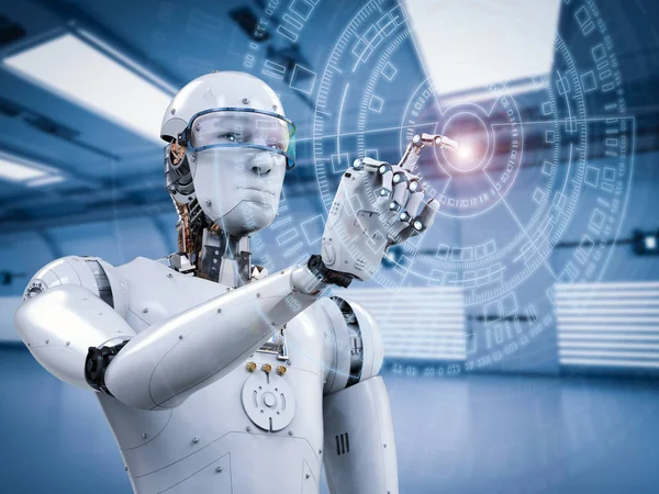 Robot working with virtual display — Stock Photo, Image