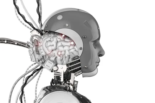 Robot with brain and wires — Stock Photo, Image