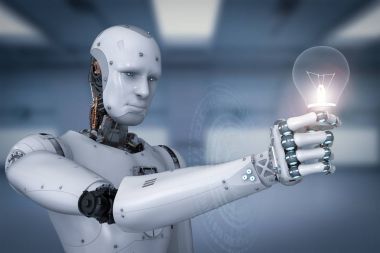 Android robot holding ampul