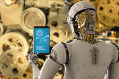 mühendis robot tablet ile çalışma